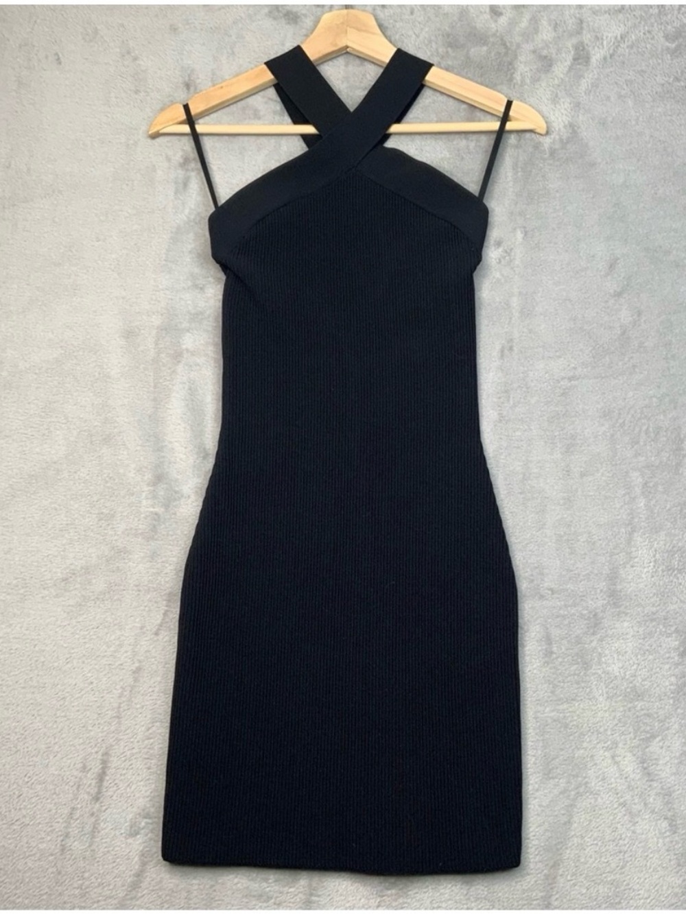 Aritzia Babaton Sculpt Knit Criss Cross Mini Dress Bodycon Badie Black Ribbed S - Picture 4 of 5